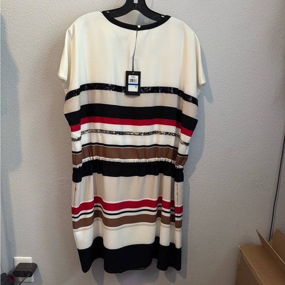 NWT DKNY Striped Mini Dress in Black, Cream, Tan, Red. Sz XL - Picture 2 of 10